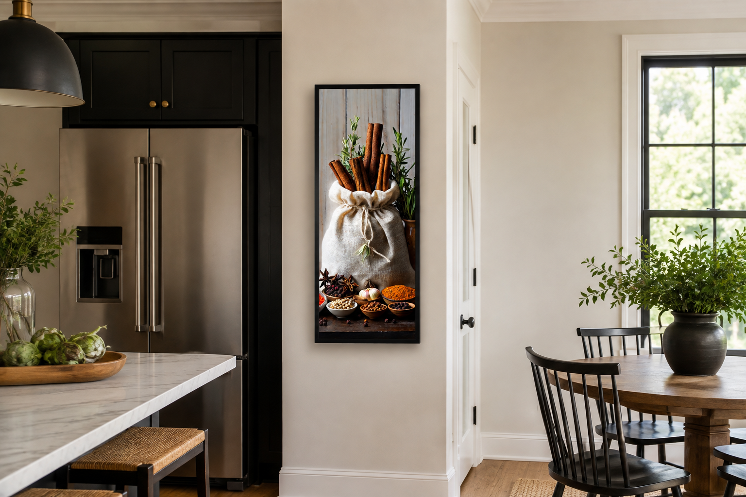 Tall Narrow Vertical Herbs And Spices Kitchen Framed Canvas Wall Art