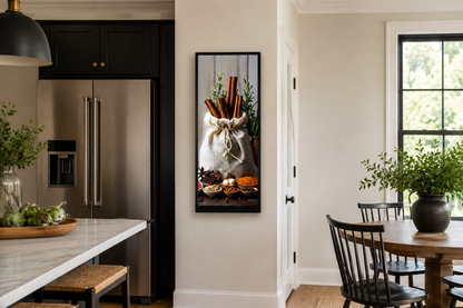 Tall Narrow Vertical Herbs And Spices Kitchen Framed Canvas Wall Art