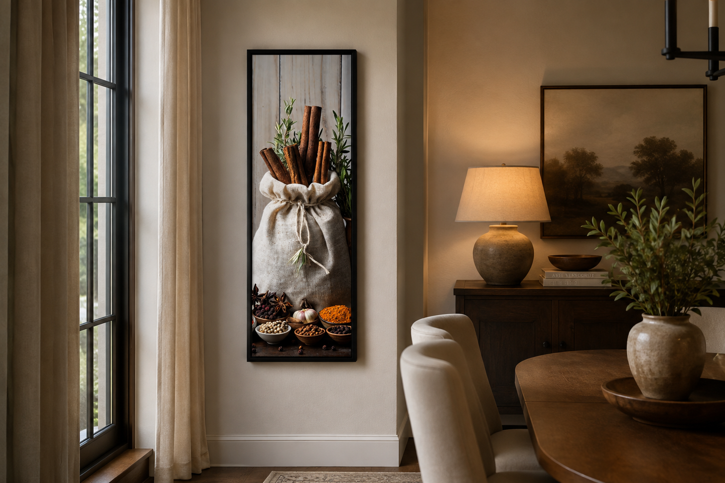 Tall Narrow Vertical Herbs And Spices Kitchen Framed Canvas Wall Art