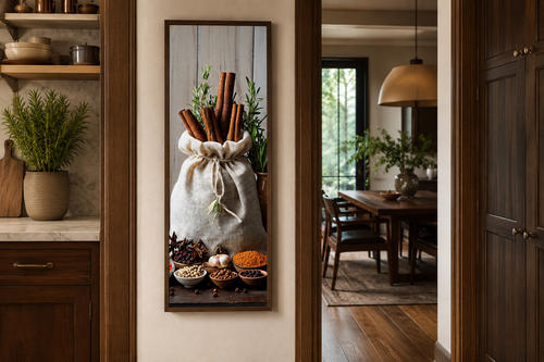 Tall Narrow Vertical Herbs And Spices Kitchen Framed Canvas Wall Art