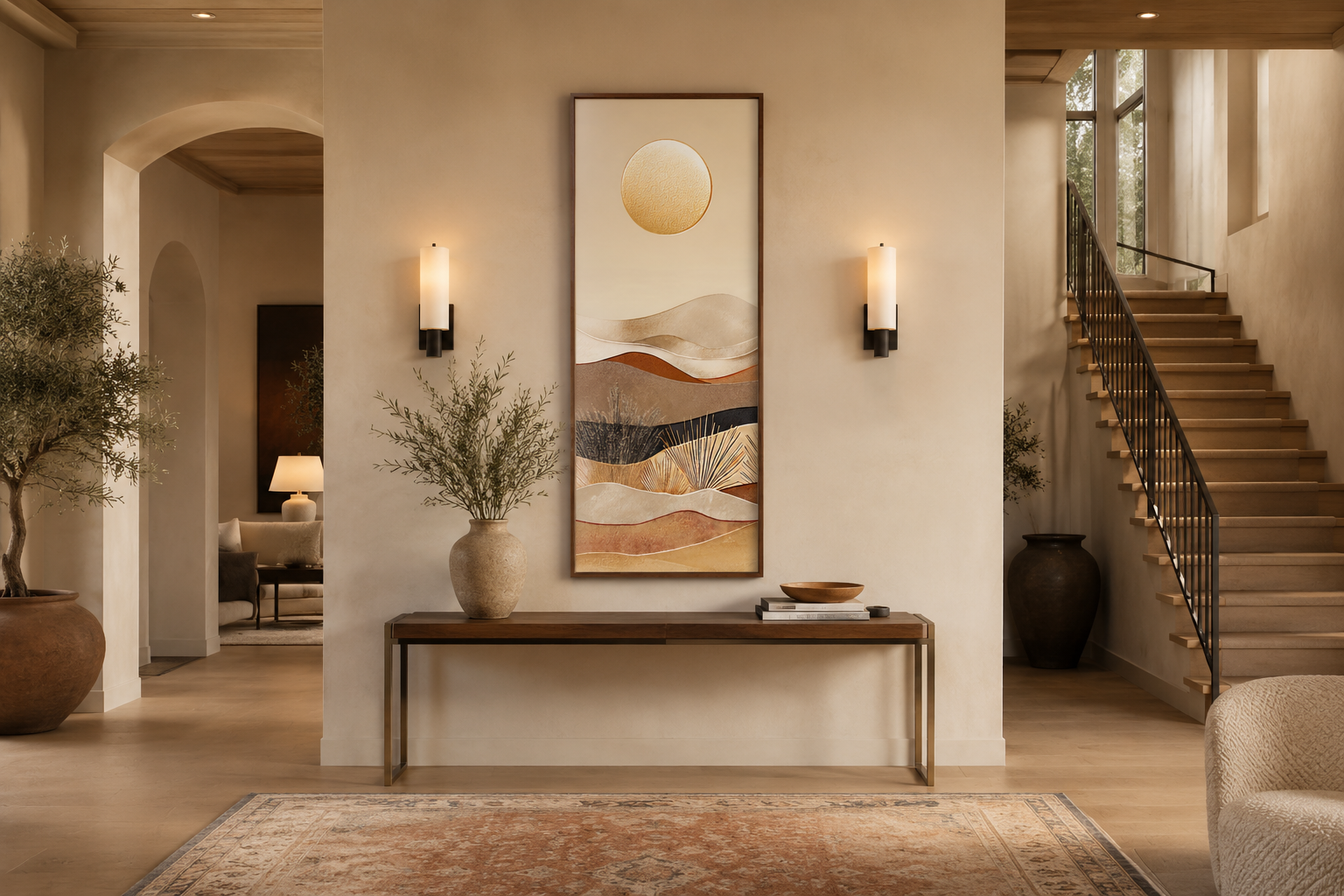 Tall Narrow Boho Desert And Sun Canvas Vertical Wall Art
