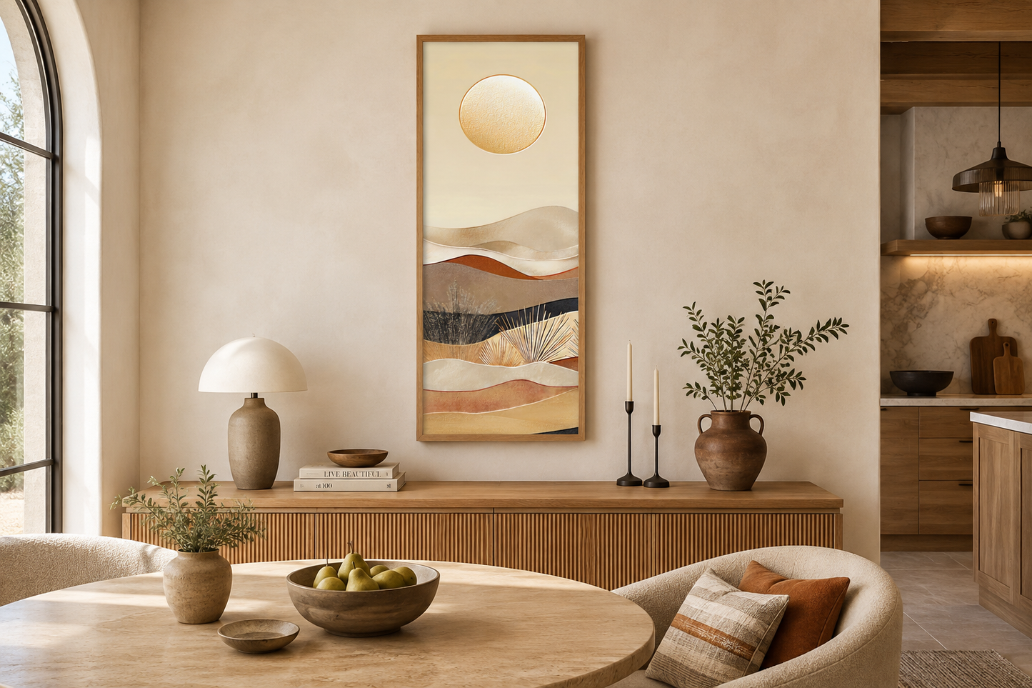 Tall Narrow Boho Desert And Sun Canvas Vertical Wall Art