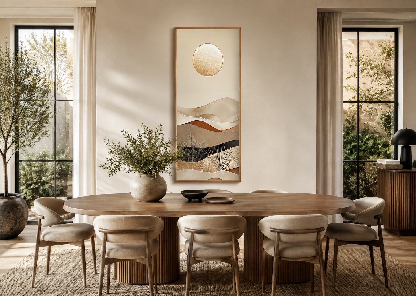 Tall Narrow Boho Desert And Sun Canvas Vertical Wall Art
