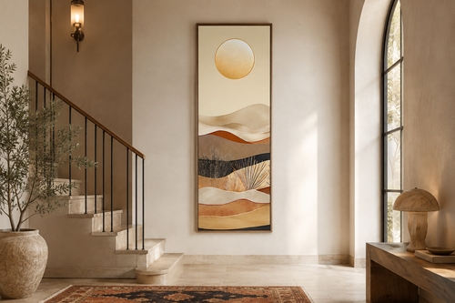 Tall Narrow Boho Desert And Sun Canvas Vertical Wall Art