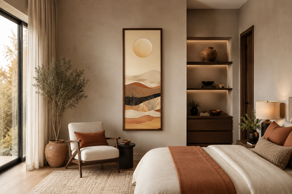 Tall Narrow Boho Desert And Sun Canvas Vertical Wall Art
