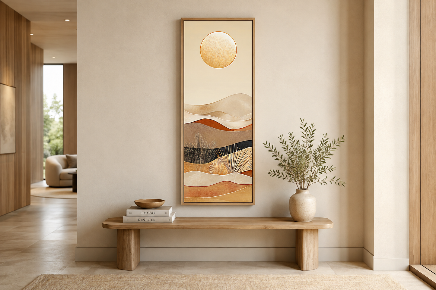 Tall Narrow Boho Desert And Sun Canvas Vertical Wall Art