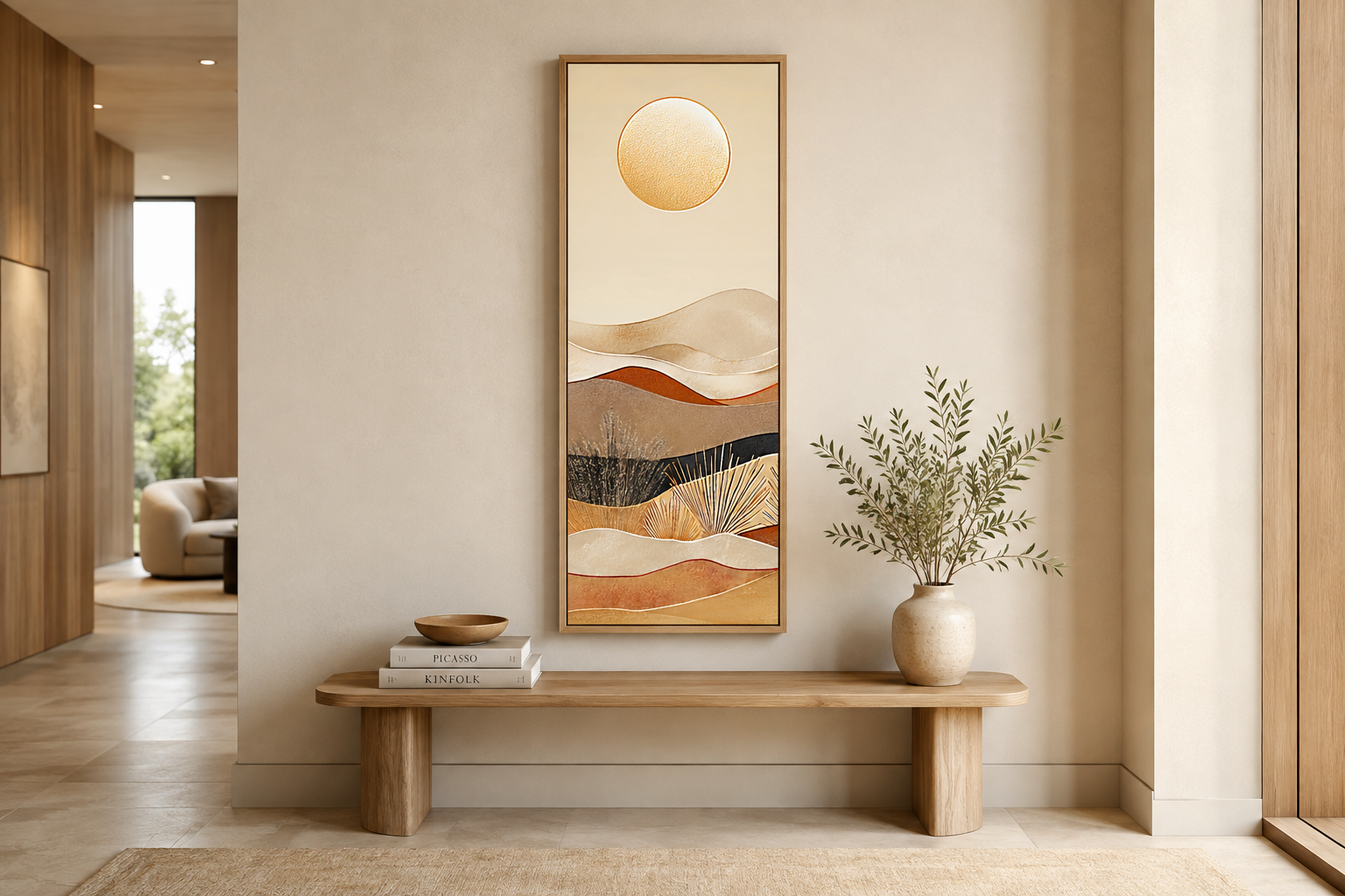 Tall Narrow Boho Desert And Sun Canvas Vertical Wall Art
