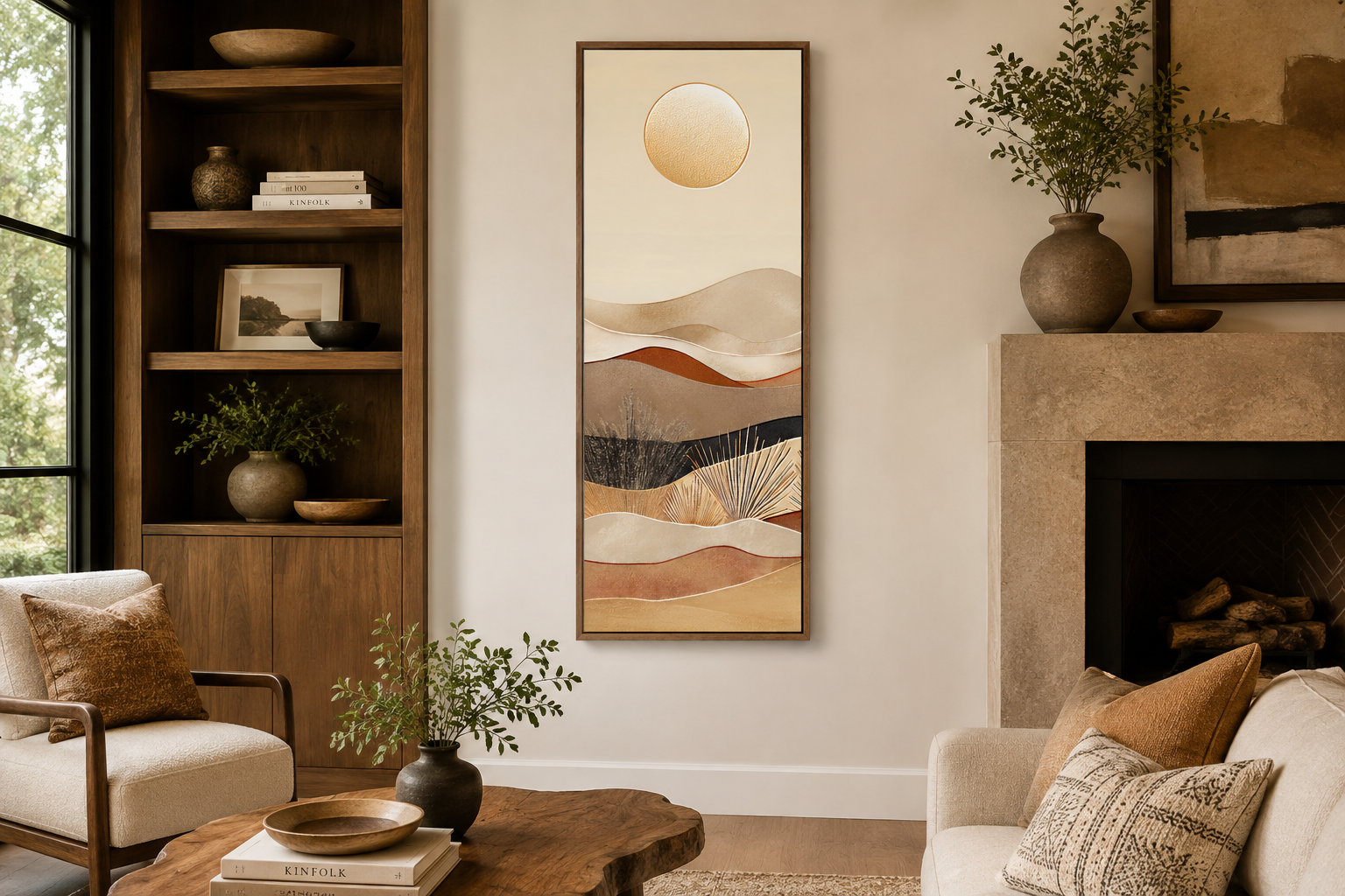 Tall Narrow Boho Desert And Sun Canvas Vertical Wall Art