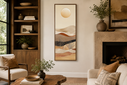 Tall Narrow Boho Desert And Sun Canvas Vertical Wall Art