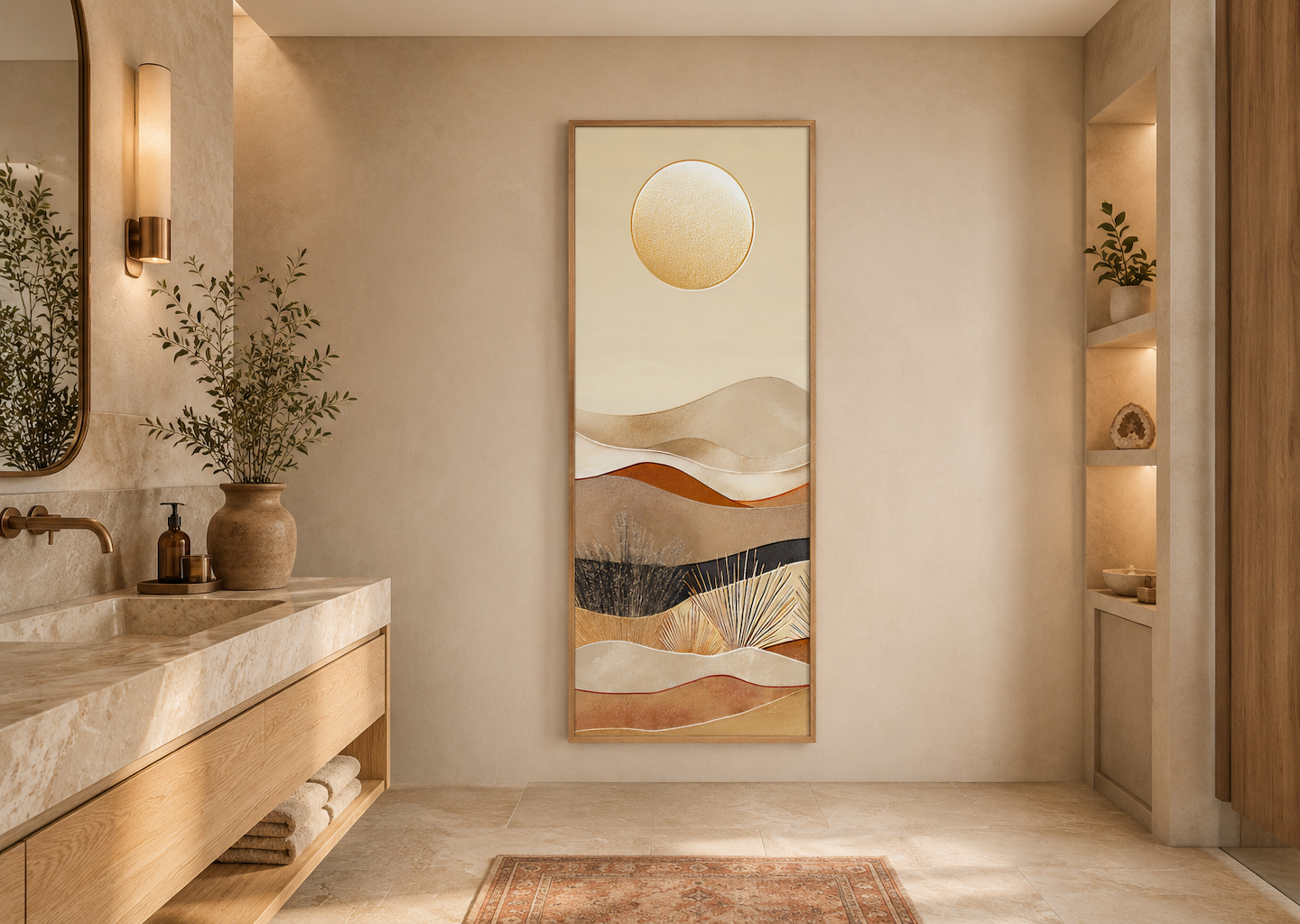 Tall Narrow Boho Desert And Sun Canvas Vertical Wall Art