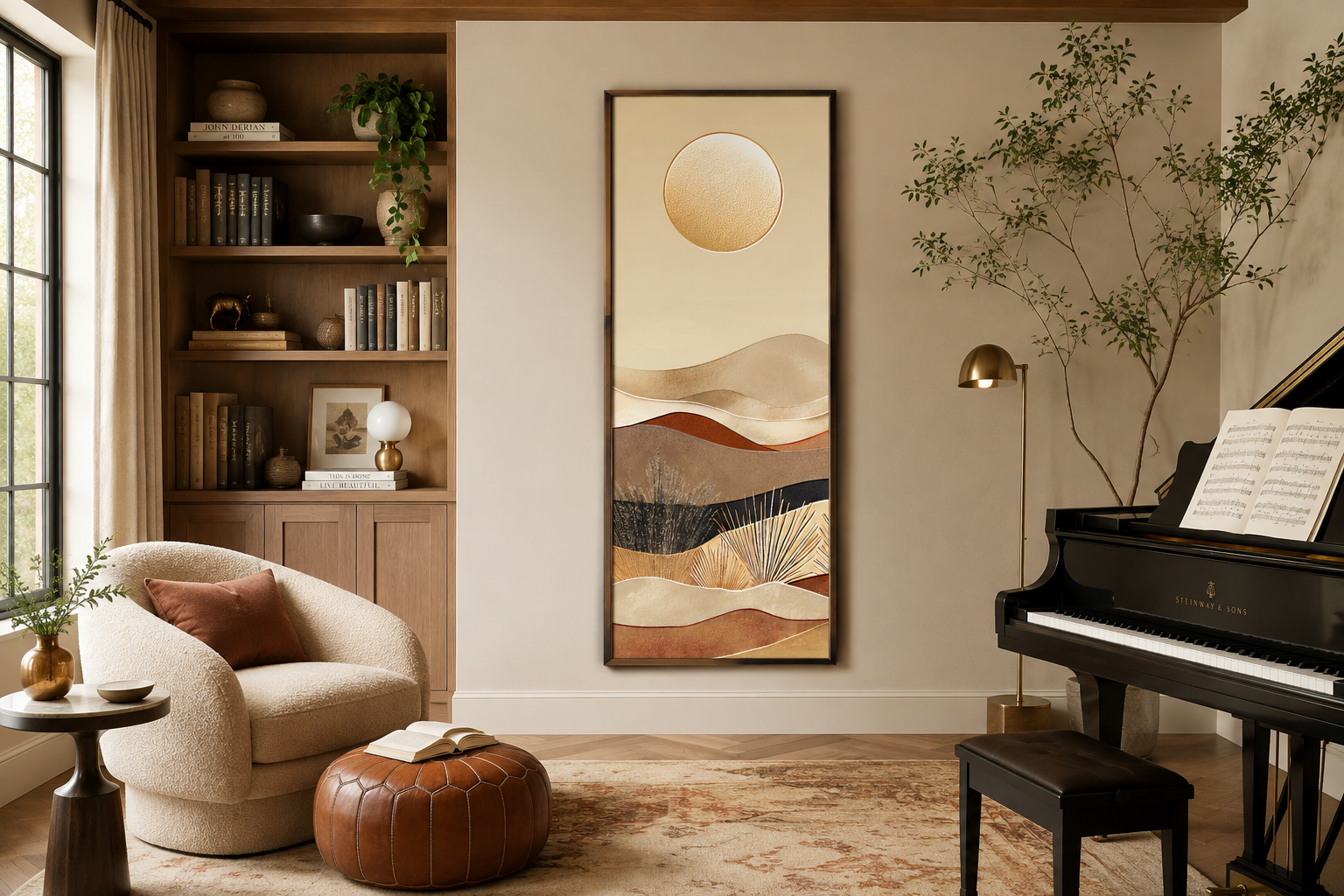 Tall Narrow Boho Desert And Sun Canvas Vertical Wall Art