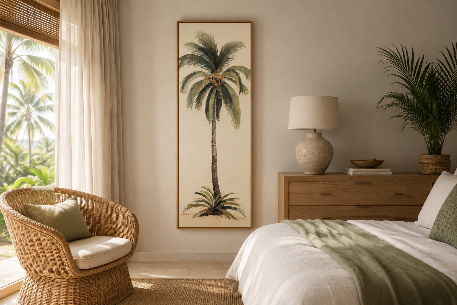 Tall Narrow Mid Century Modern Palm Tree Vertical Wall Art