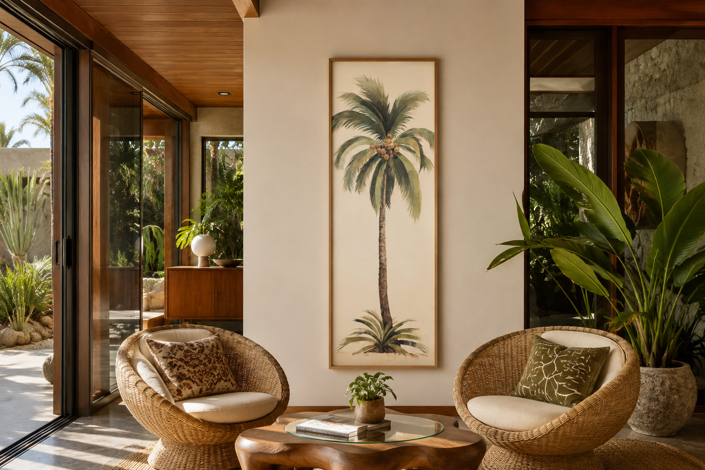 Tall Narrow Mid Century Modern Palm Tree Vertical Wall Art