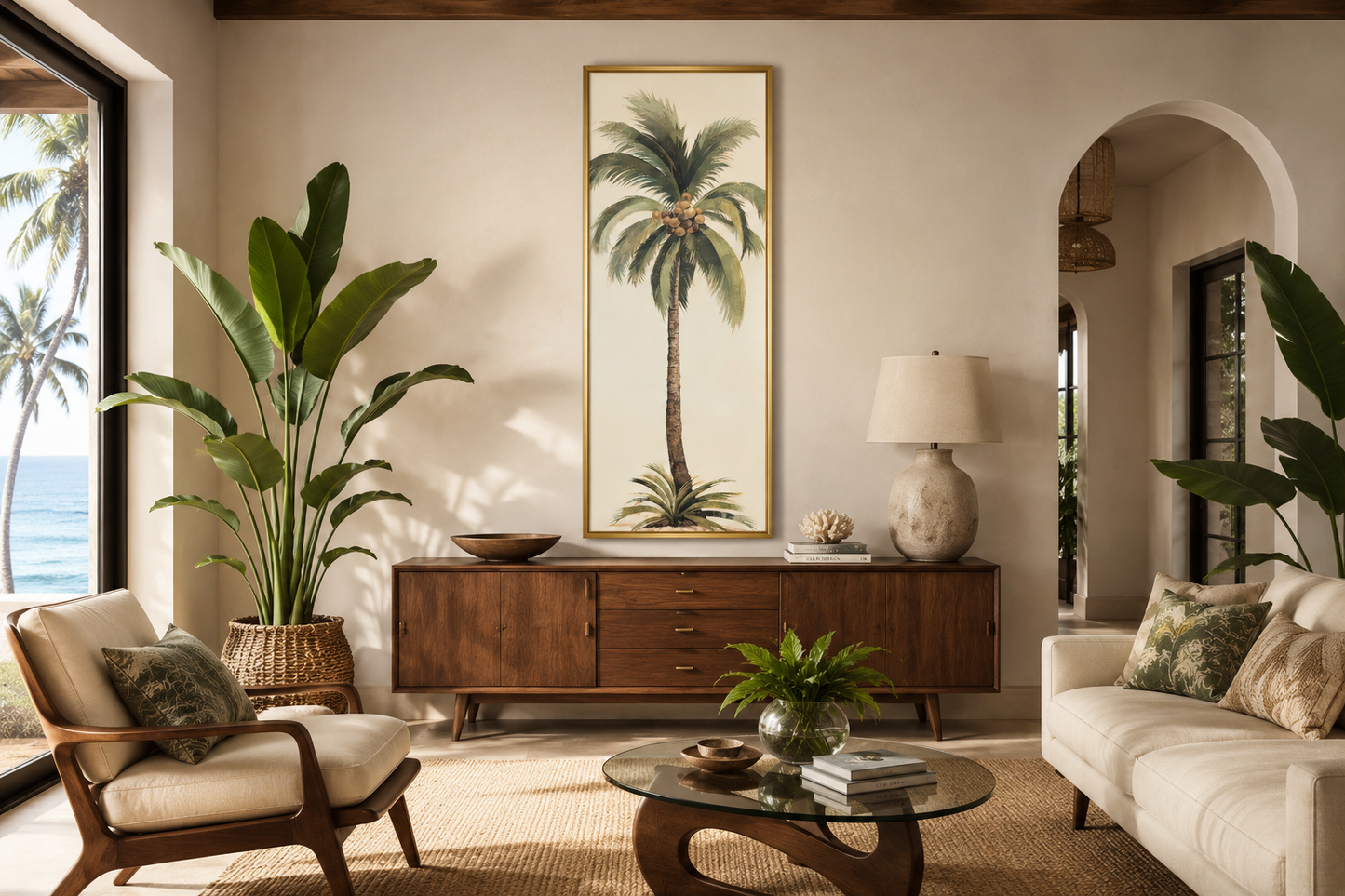 Tall Narrow Mid Century Modern Palm Tree Vertical Wall Art