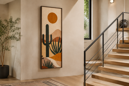 Midcentury Modern Desert Cactus Tall Narrow Vertical Wall Art