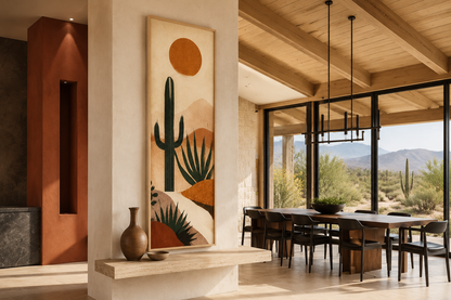 Midcentury Modern Desert Cactus Tall Narrow Vertical Wall Art