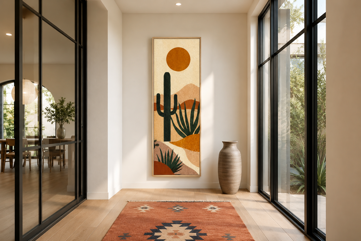 Midcentury Modern Desert Cactus Tall Narrow Vertical Wall Art
