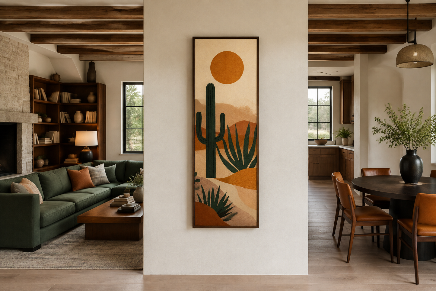 Midcentury Modern Desert Cactus Tall Narrow Vertical Wall Art