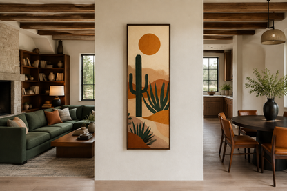 Midcentury Modern Desert Cactus Tall Narrow Vertical Wall Art