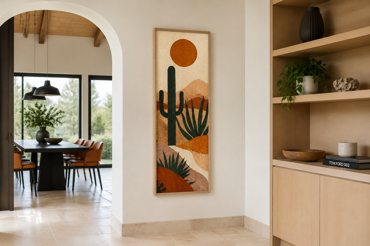 Midcentury Modern Desert Cactus Tall Narrow Vertical Wall Art