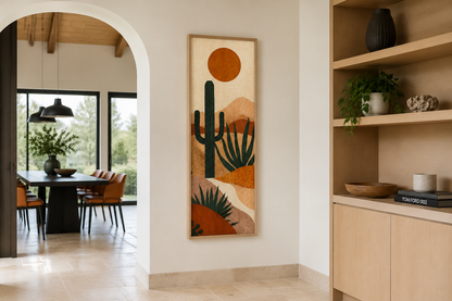 Midcentury Modern Desert Cactus Tall Narrow Vertical Wall Art
