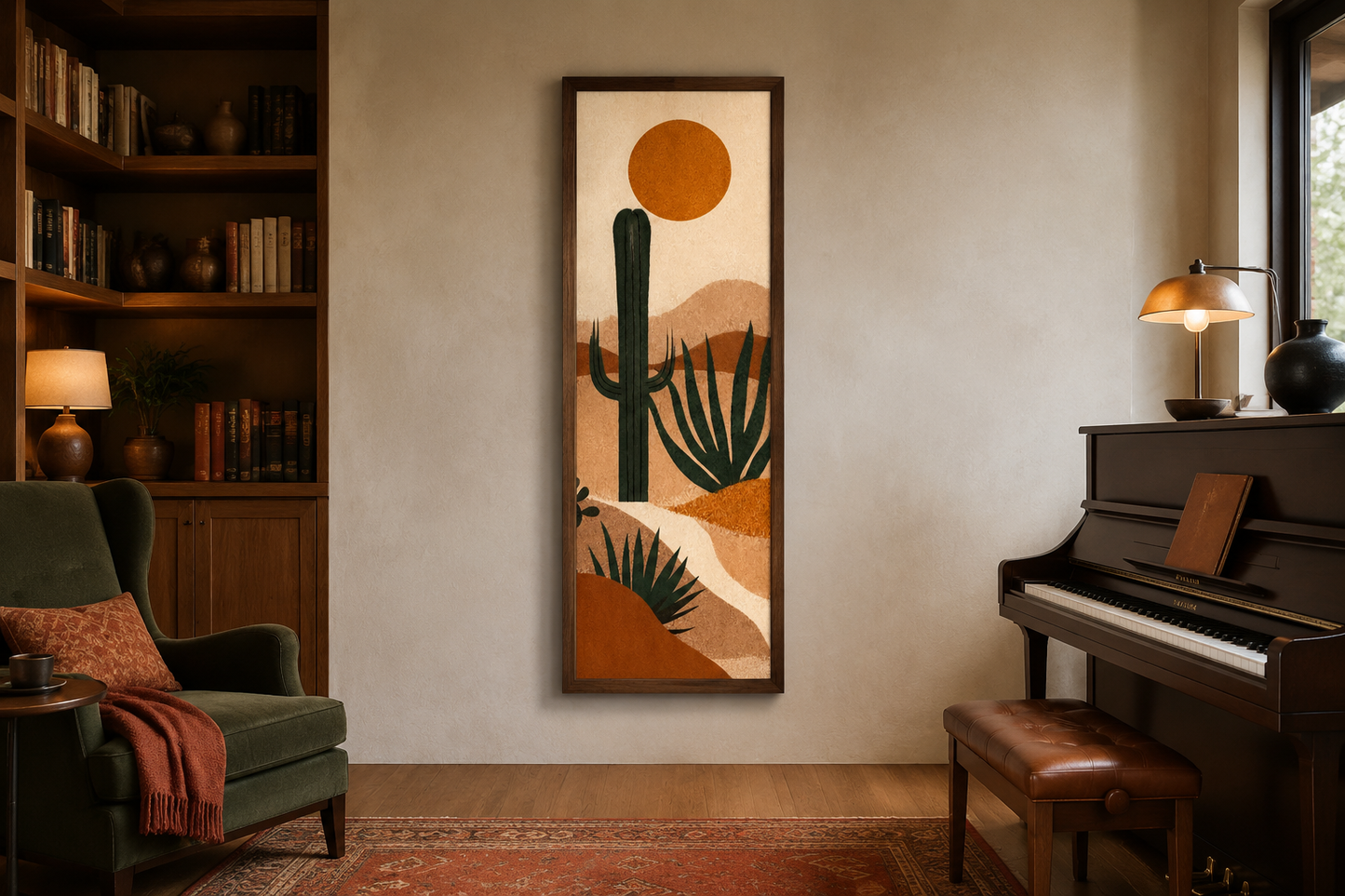 Midcentury Modern Desert Cactus Tall Narrow Vertical Wall Art
