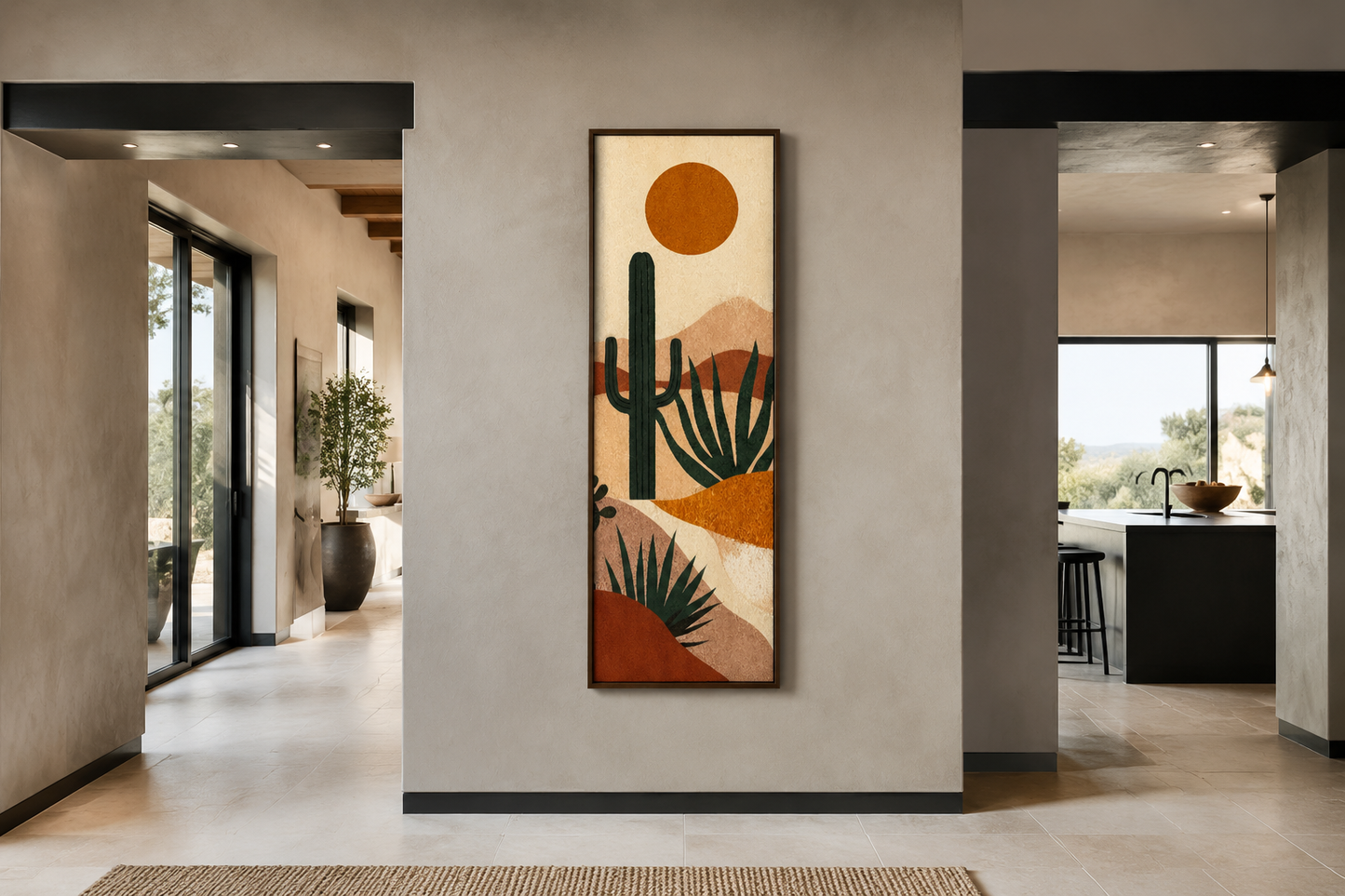 Midcentury Modern Desert Cactus Tall Narrow Vertical Wall Art
