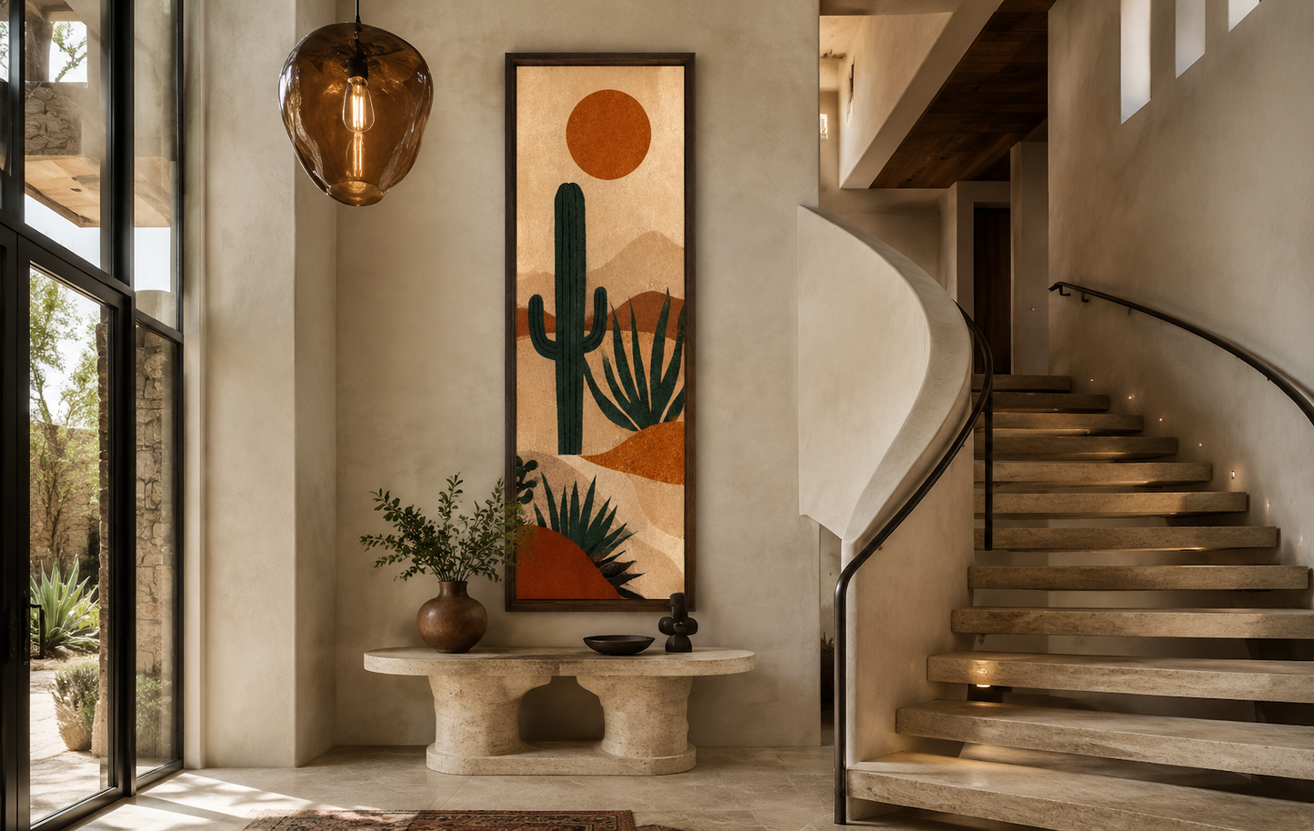 Midcentury Modern Desert Cactus Tall Narrow Vertical Wall Art