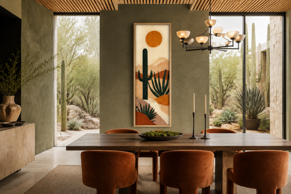 Midcentury Modern Desert Cactus Tall Narrow Vertical Wall Art