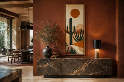 Midcentury Modern Desert Cactus Tall Narrow Vertical Wall Art