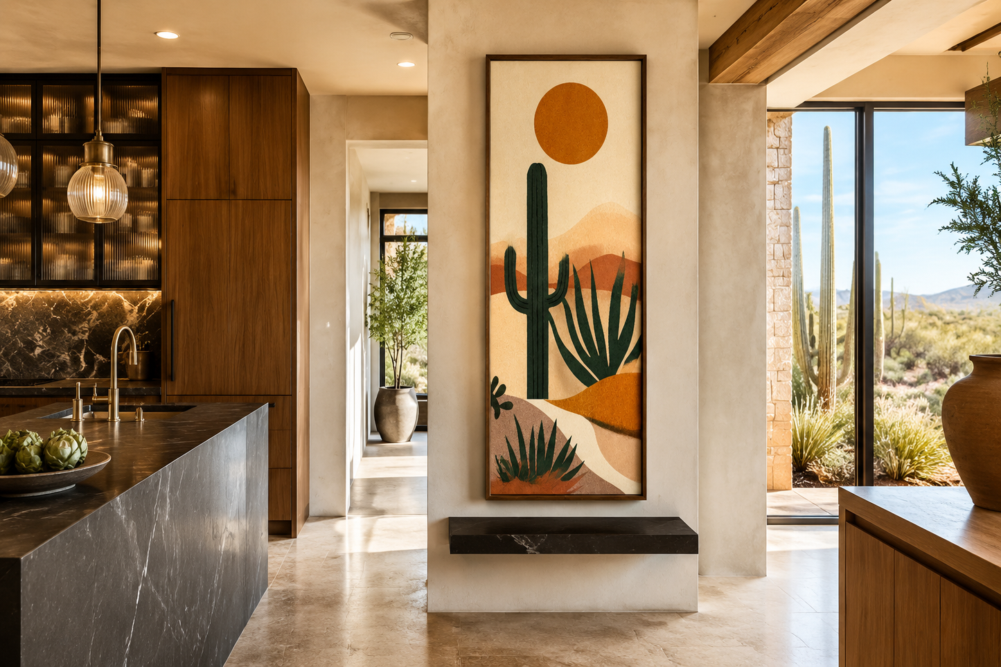 Midcentury Modern Desert Cactus Tall Narrow Vertical Wall Art