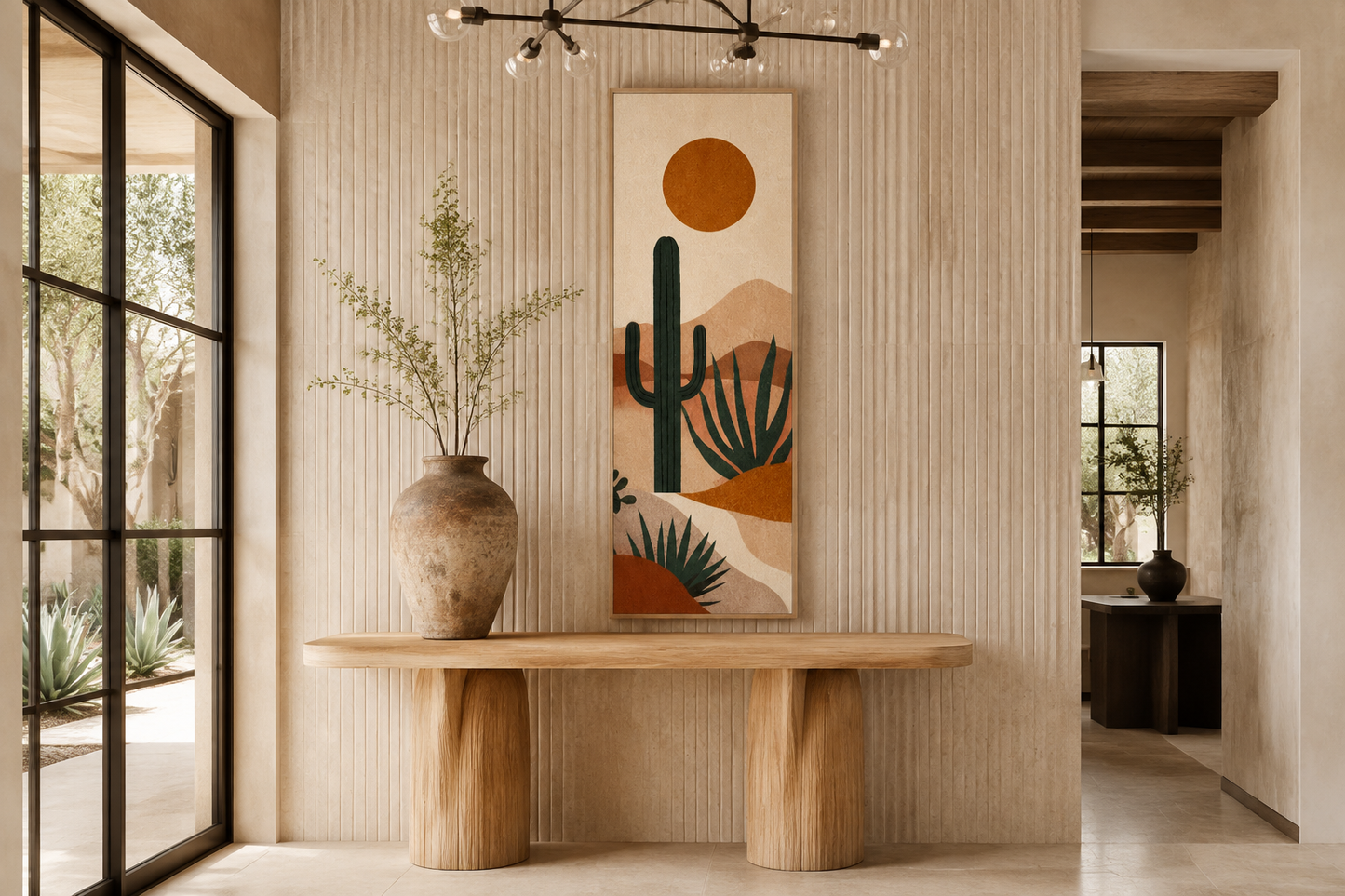 Midcentury Modern Desert Cactus Tall Narrow Vertical Wall Art