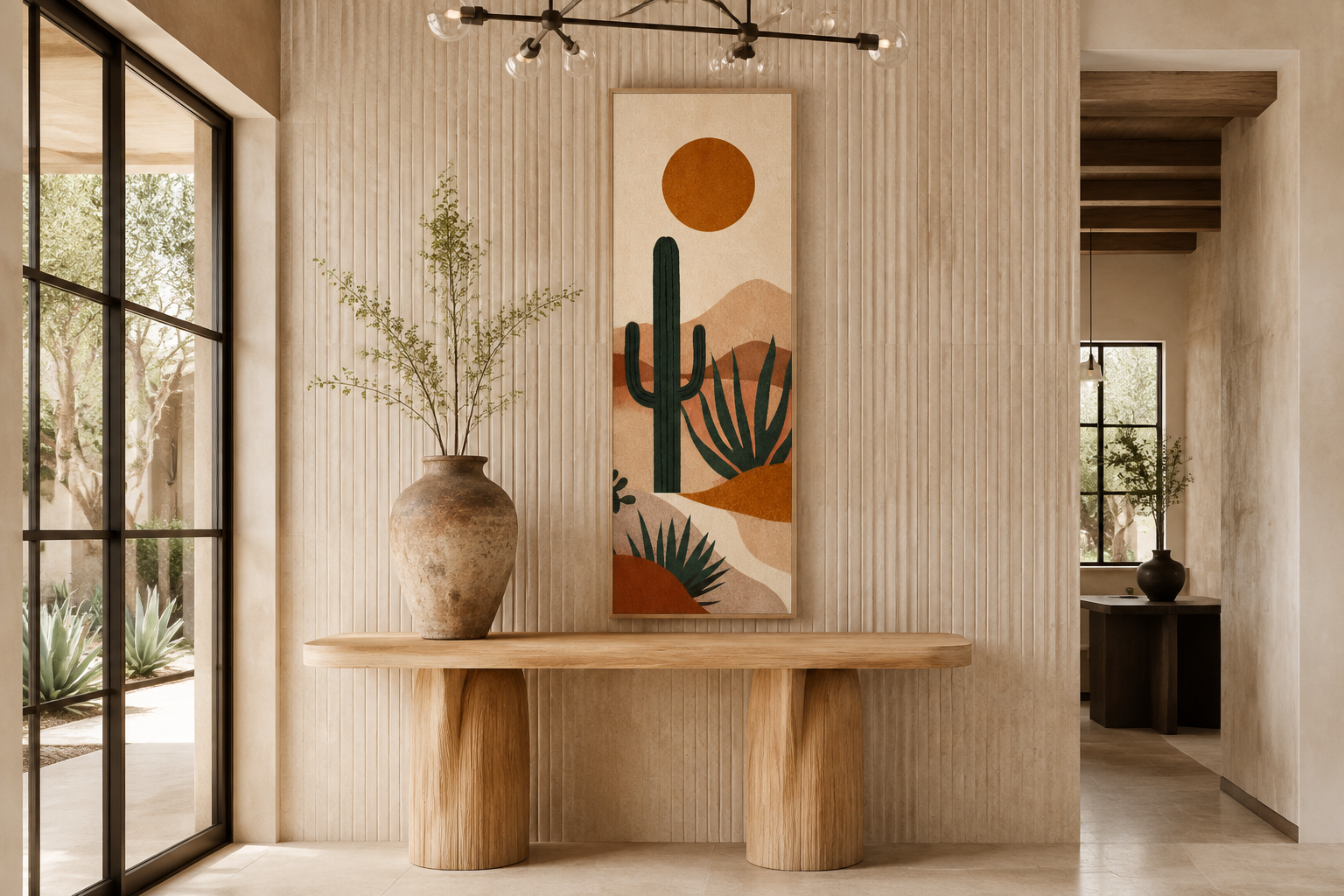 Midcentury Modern Desert Cactus Tall Narrow Vertical Wall Art