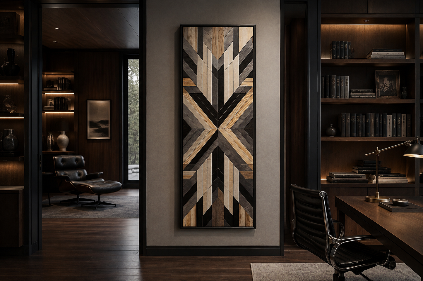 Tall Narrow Neutral Brown Aztec Inspired Vertical Framed Canvas Wall Art