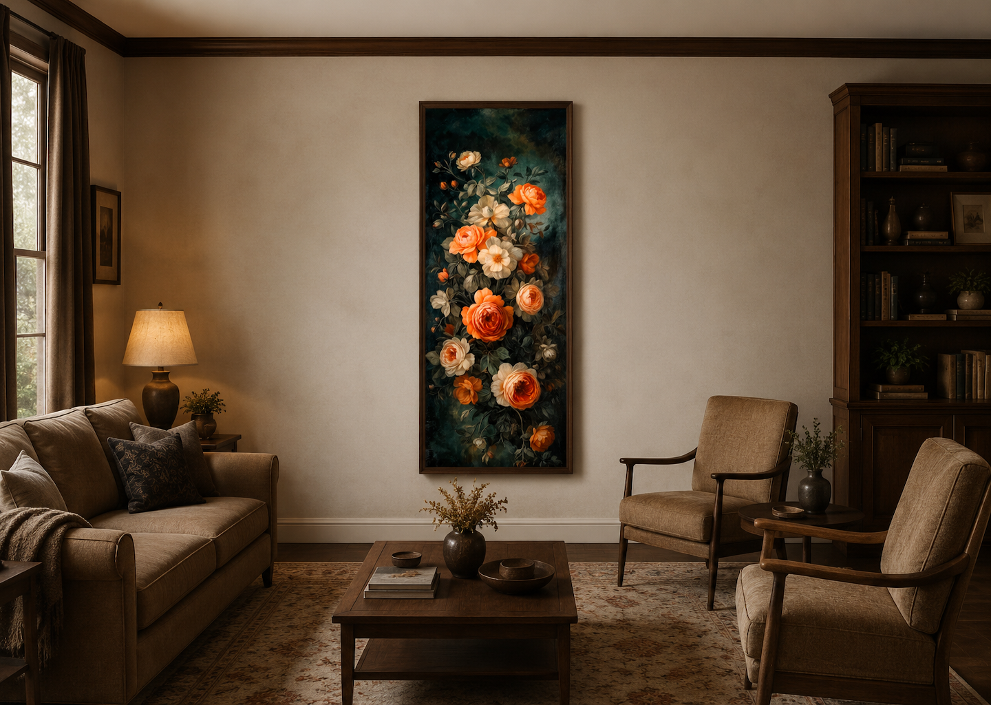 Tall Vertical Vintage Tapestry Floral Canvas Wall Art