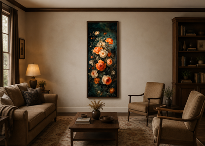 Tall Vertical Vintage Tapestry Floral Canvas Wall Art