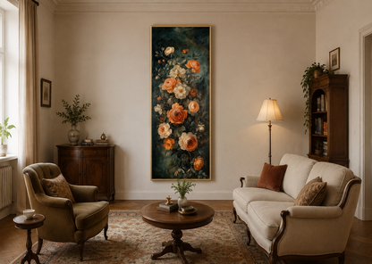 Tall Vertical Vintage Tapestry Floral Canvas Wall Art