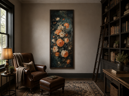 Tall Vertical Vintage Tapestry Floral Canvas Wall Art