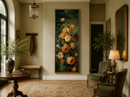 Tall Vertical Vintage Tapestry Floral Canvas Wall Art