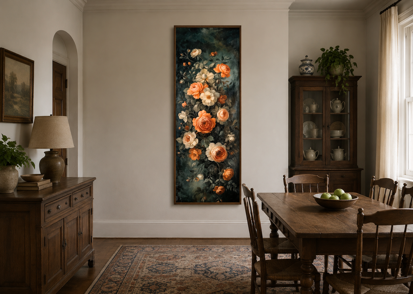 Tall Vertical Vintage Tapestry Floral Canvas Wall Art