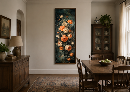 Tall Vertical Vintage Tapestry Floral Canvas Wall Art