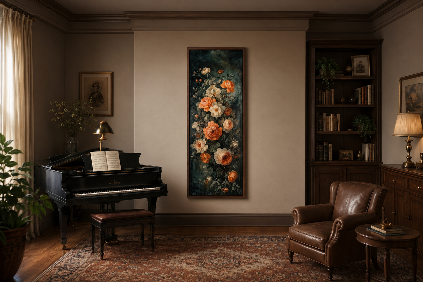 Tall Vertical Vintage Tapestry Floral Canvas Wall Art