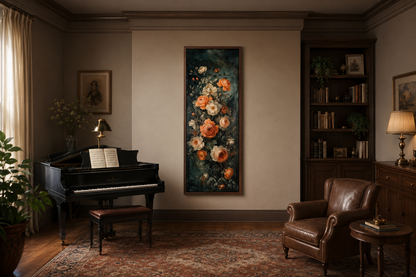 Tall Vertical Vintage Tapestry Floral Canvas Wall Art