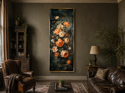 Tall Vertical Vintage Tapestry Floral Canvas Wall Art