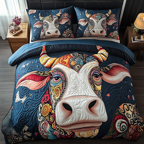 Tartan Cow Haven 3-Piece Quilted Bedding Set - Single (59" x 70")