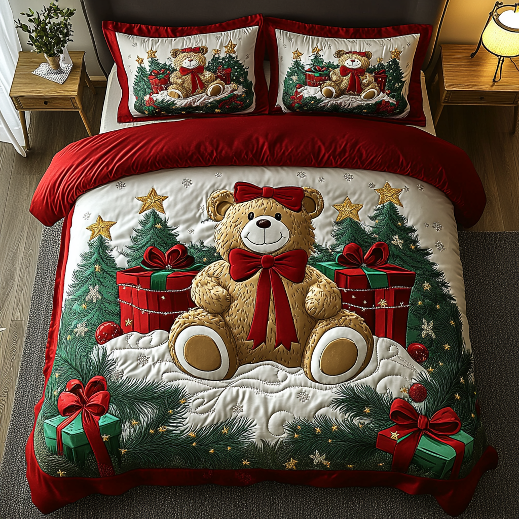 Teddy Winter Wonderland 3-Piece Quilted Bedding Set - Single (59" x 70")