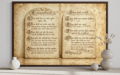 Ten Commandments Christian Scripture Canvas Wall Art