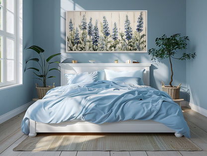 Texas Bluebonnets Painted On Wood Rustic Framed Canvas Wall Art For Above Bed Or Couch Decor