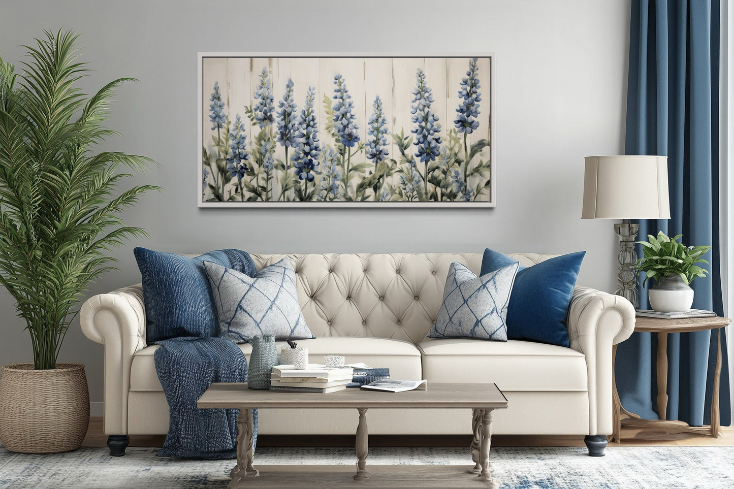 Texas Bluebonnets Painted On Wood Rustic Framed Canvas Wall Art For Above Bed Or Couch Decor