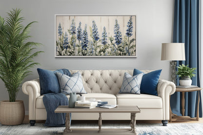 Texas Bluebonnets Painted On Wood Rustic Framed Canvas Wall Art For Above Bed Or Couch Decor